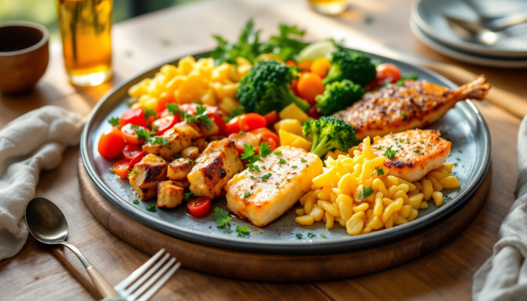 Plats rapides au four variés présentés sur une plaque familiale