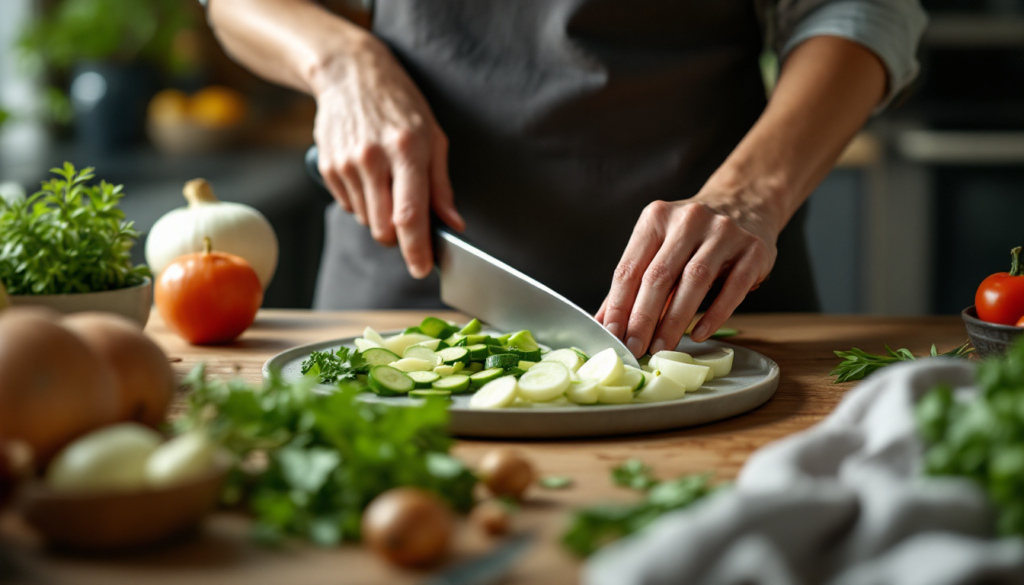 Préparation d’ingrédients pour plats rapides au four
