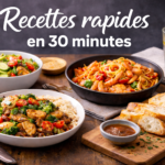 Recettes rapides en 30 minutes prêtes à être servies sur une table moderne
