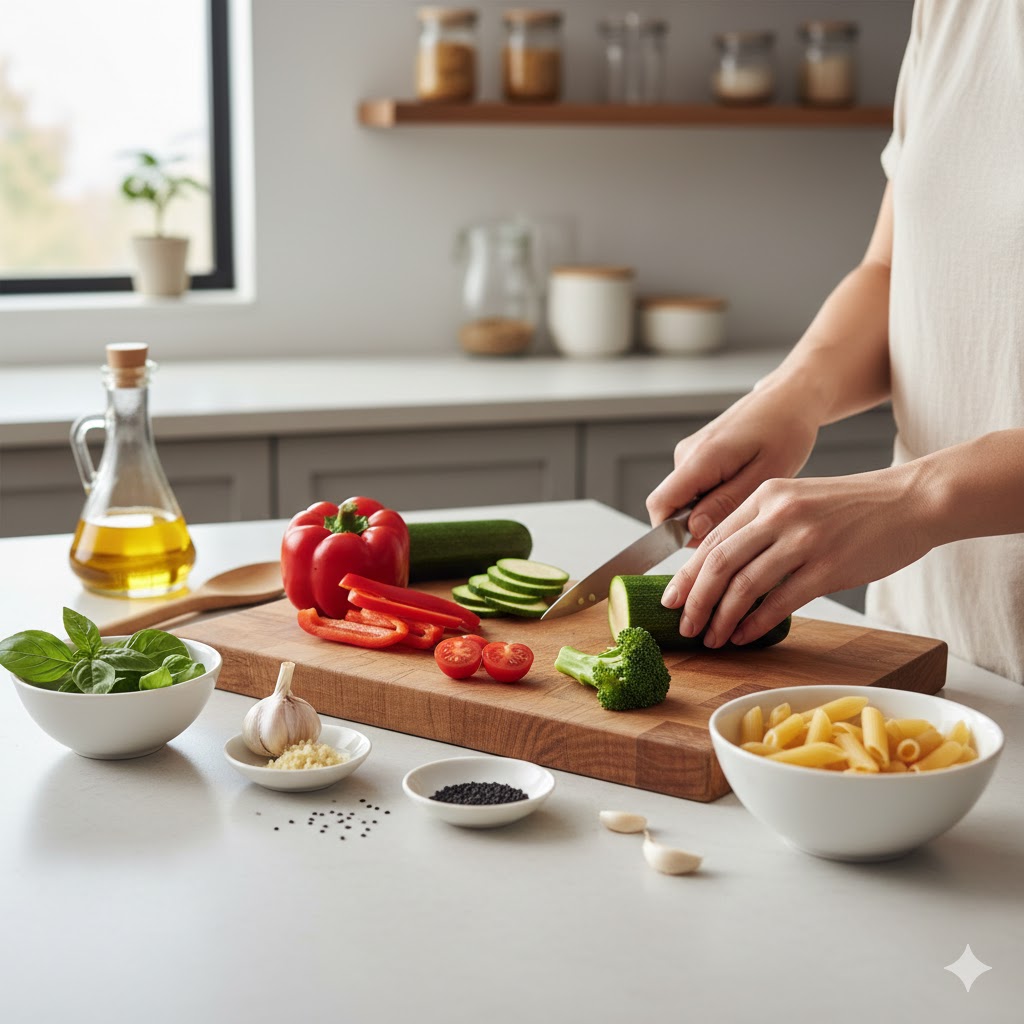 Préparation d’ingrédients simples pour une recette rapide en cuisine