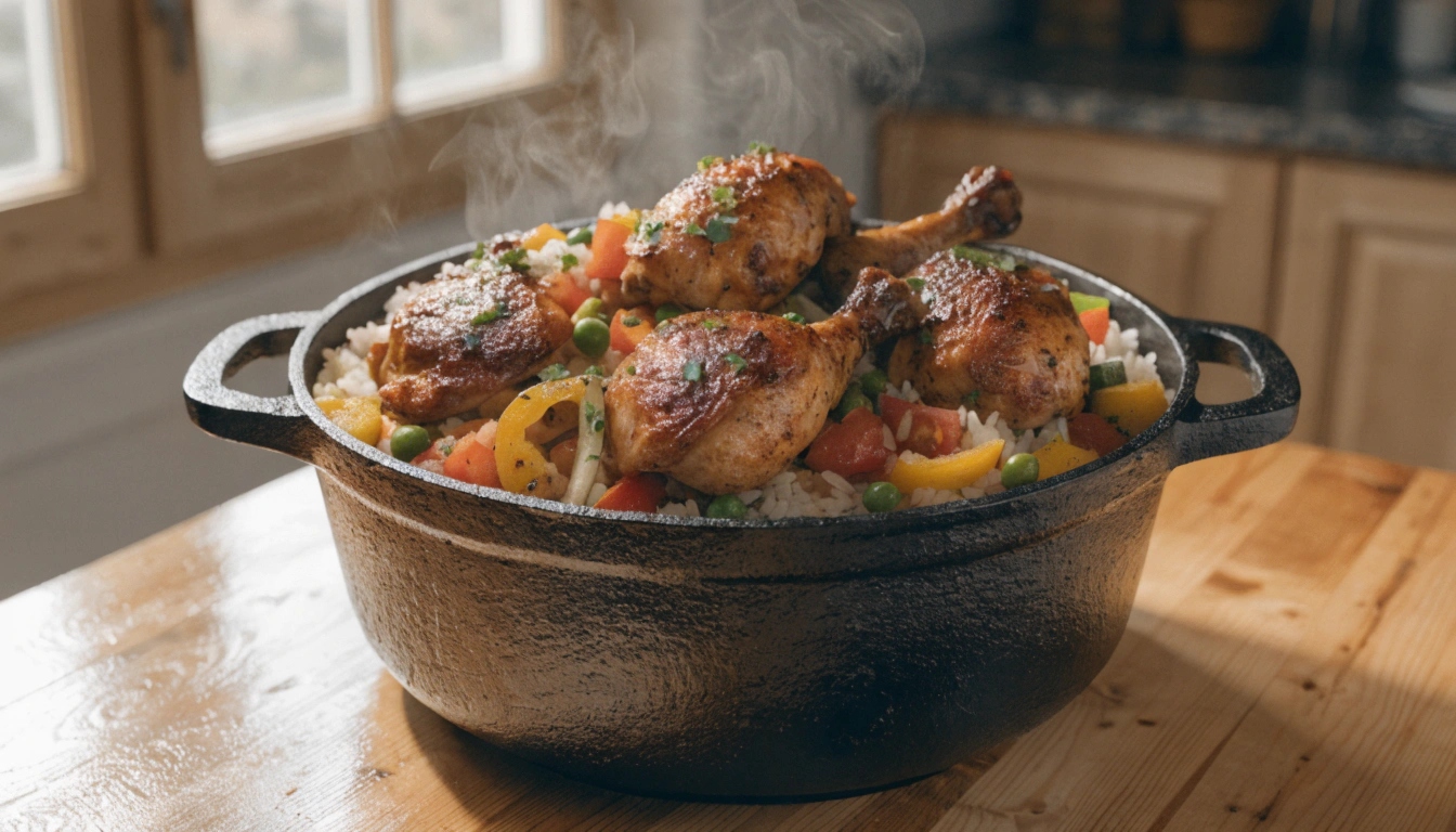 Recette one-pot facile au poulet, riz et légumes dans une seule casserole