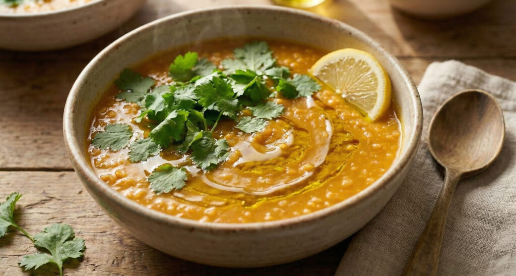Bol de soupe de lentilles corail aux épices, recette anti-gaspillage à moins de 1,20 $ par portion
