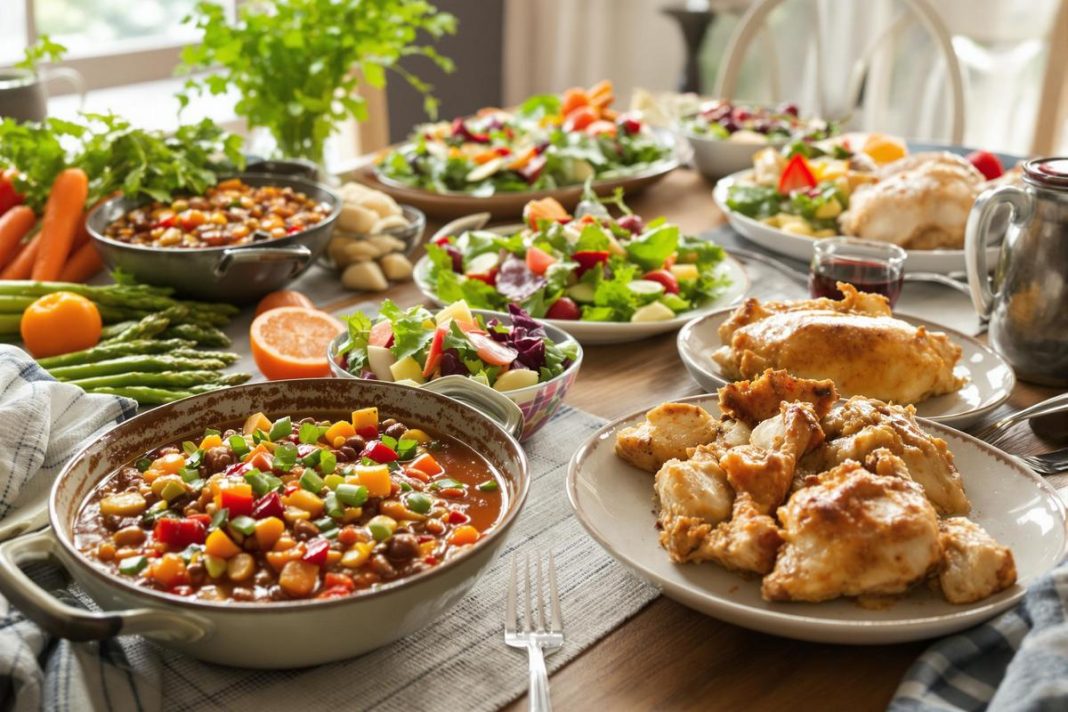 Repas de la semaine végétarien : assiette colorée et appétissante préparée avec des légumes frais et des légumineuses pour un dîner économique