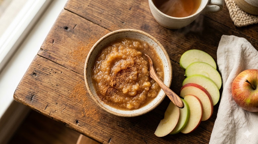 Compote de pommes maison servie dans un bol avec cannelle