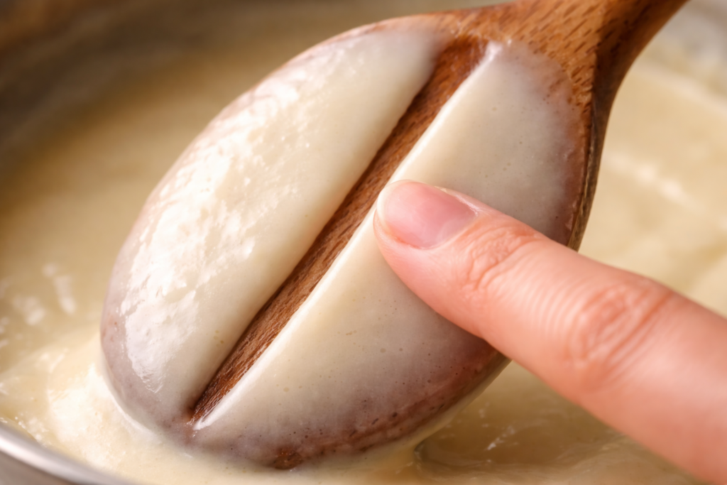 Test de la cuillère pour vérifier la consistance de la béchamel