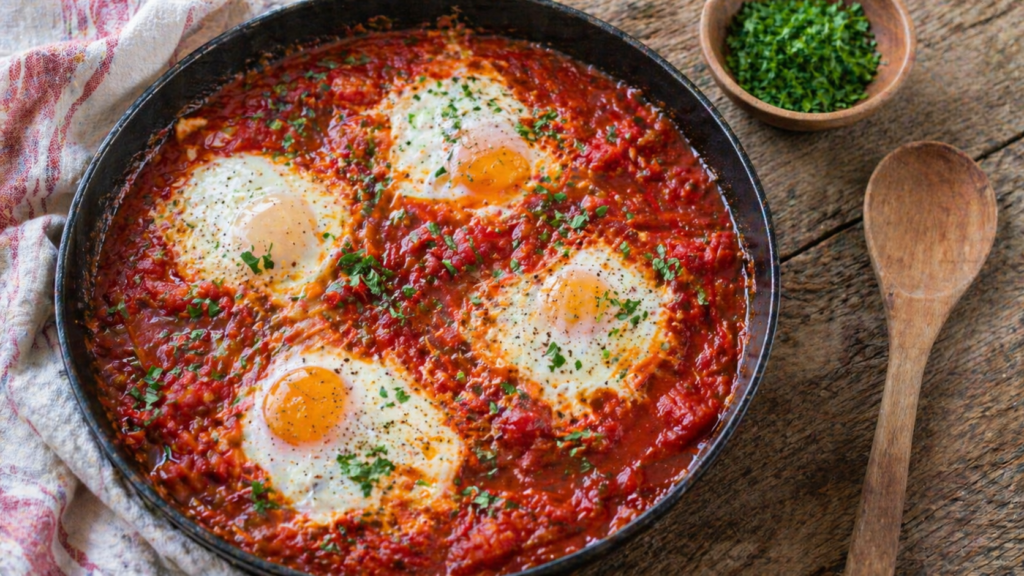 Shakshuka express étudiant : œufs pochés dans la sauce tomate épicée