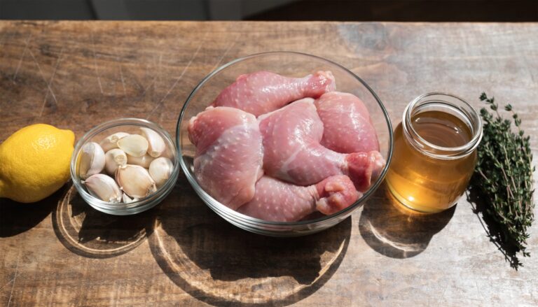 Cinq ingrédients pour faire un souper complet : hauts de cuisses de poulet, citron, ail, thym et bouillon