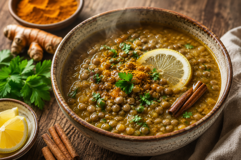 Soupe de lentilles vertes à la cannelle, recette à faible indice glycémique pour diabétiques de type 2