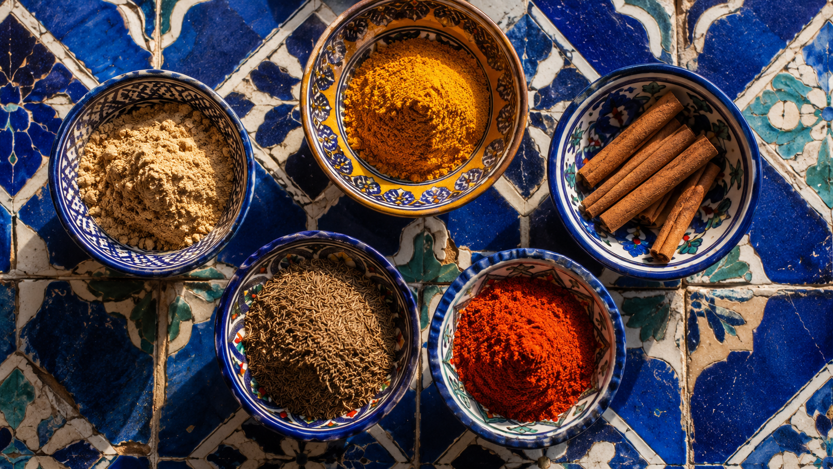 Épices marocaines naturelles : cumin, curcuma, cannelle et gingembre pour une cuisine saine