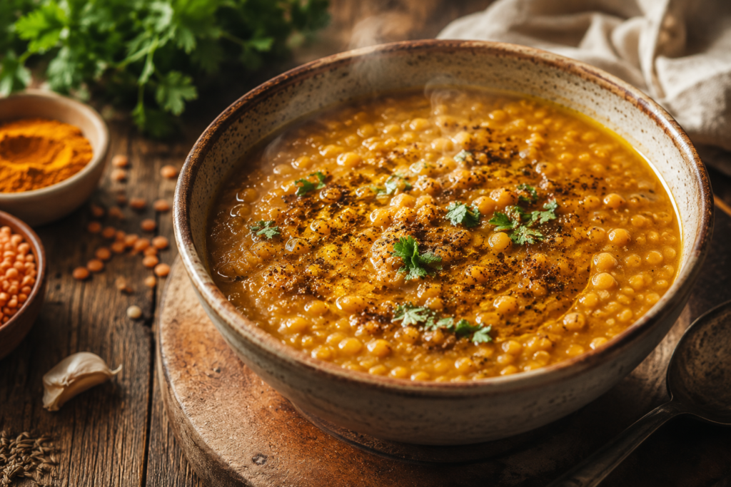Soupe de lentilles au curcuma et cumin pour améliorer la digestion naturellement